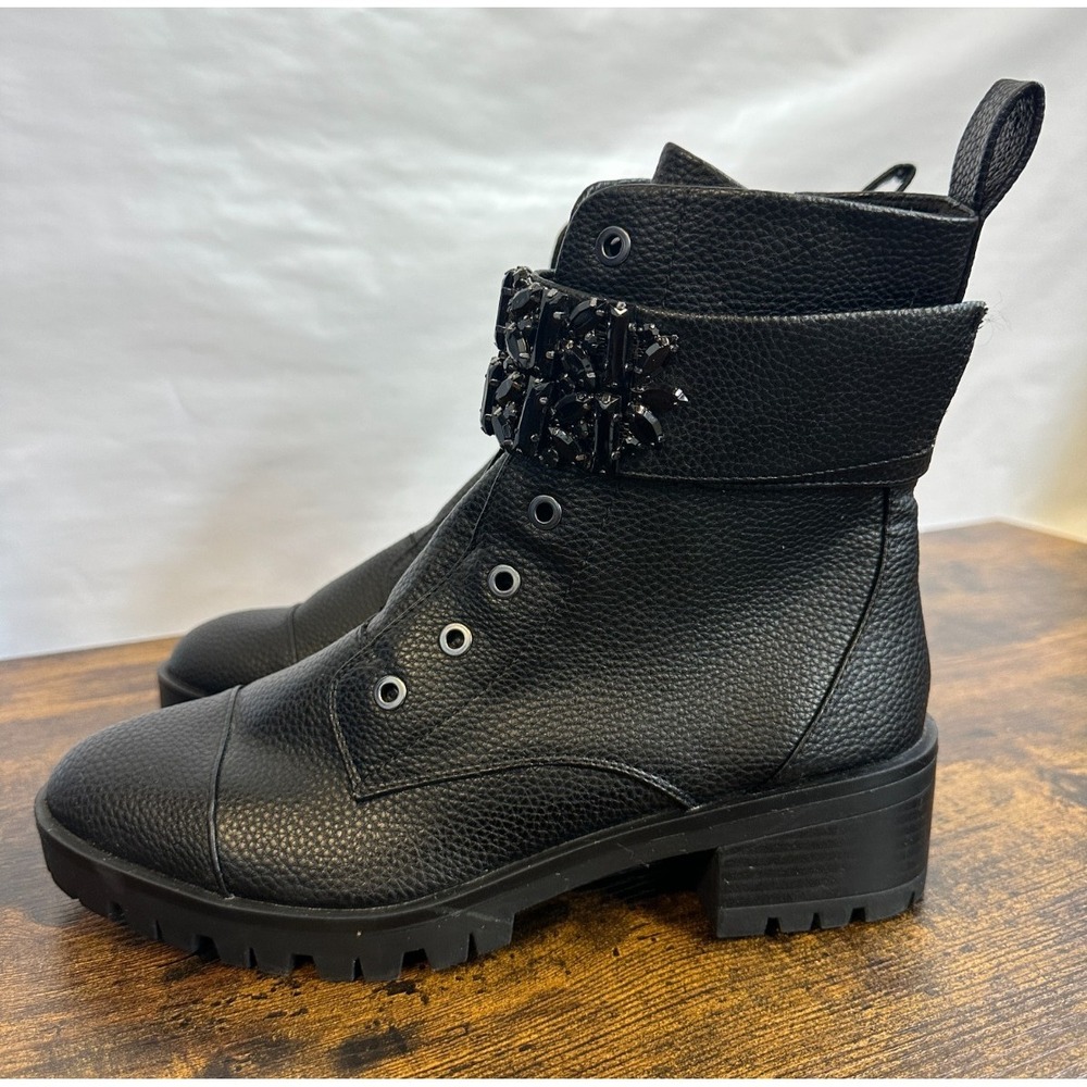 Karl Lagerfeld Paris Payson Black Crystal Embellished Combat Boots Mens 8.5 E22 - Picture 2 of 15